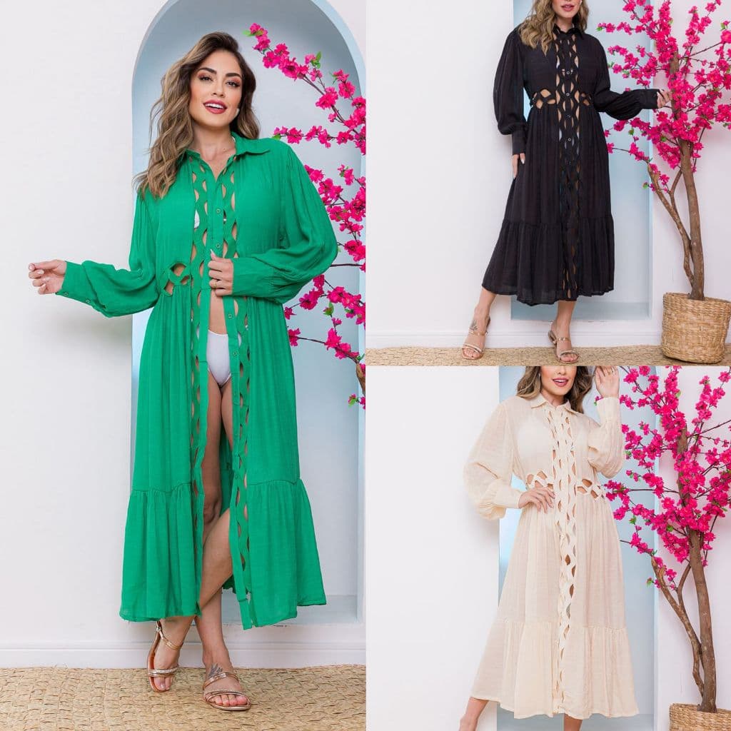 Saida De Praia Kimono Longa Manga Comprira Moda Verao 9941