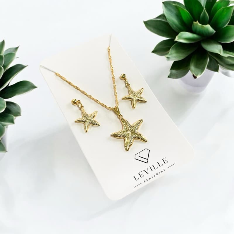 Conjunto Colar e Brinco Feminino Estrela do Mar Delicado moda praia