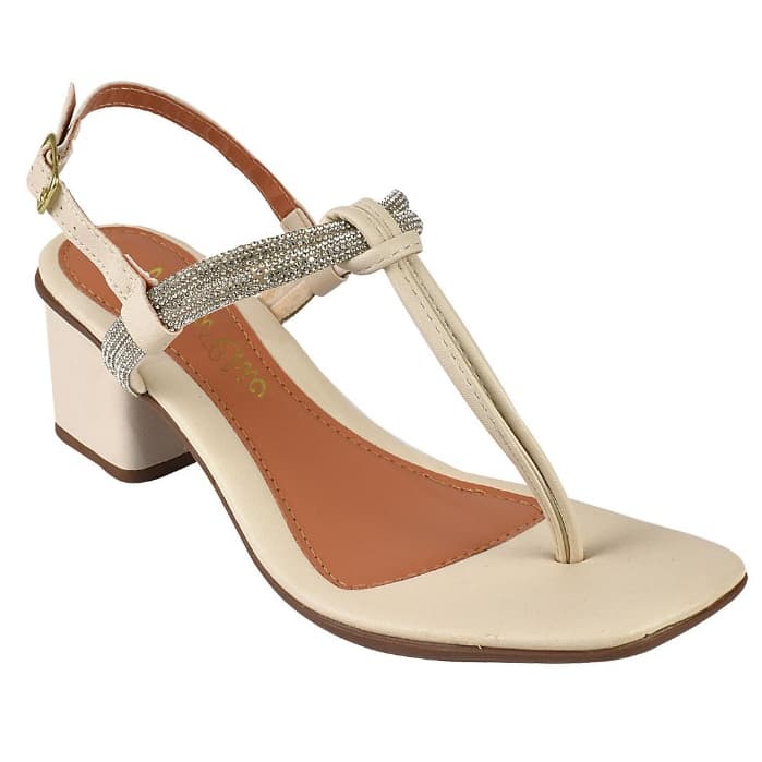 Sandália Salto Alto Grosso Bloco 7cm Strass Brilho Bico Quadrado Fivela Moda Luxo Confortável