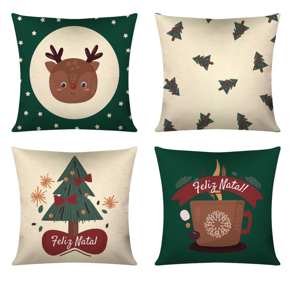 Kit 4 Capas de Almofadas Natalinas Decorativas Natal Enfeite de Natal 45x45