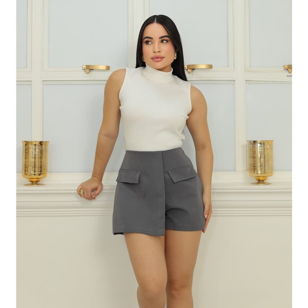 Short saia lapela  alfaiataria  cintura alta