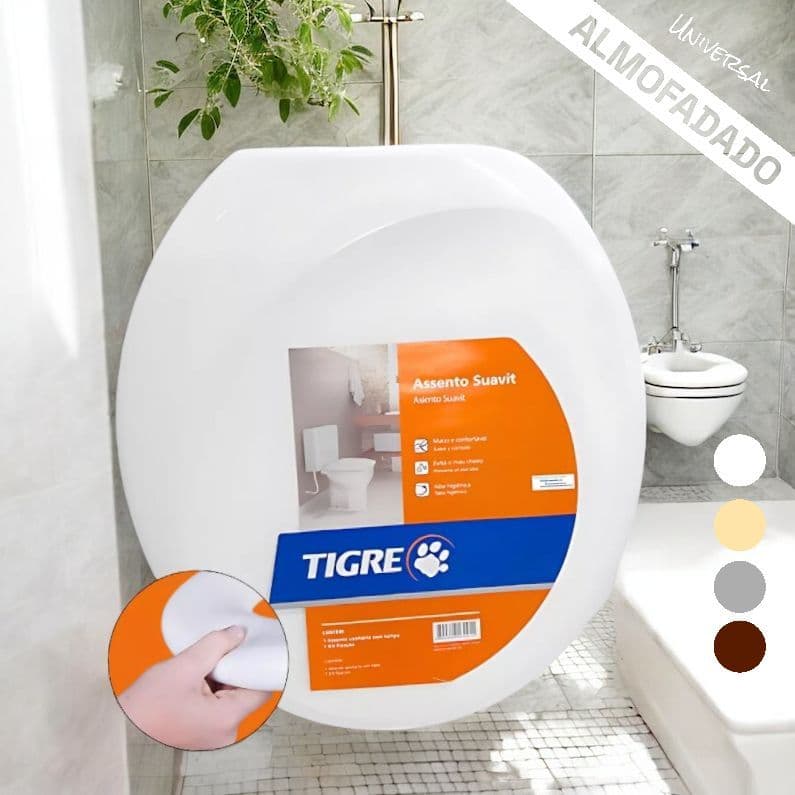Tampa de Vaso Fofinho Tigre Suavit Branco Almofadado Assento Sanitário