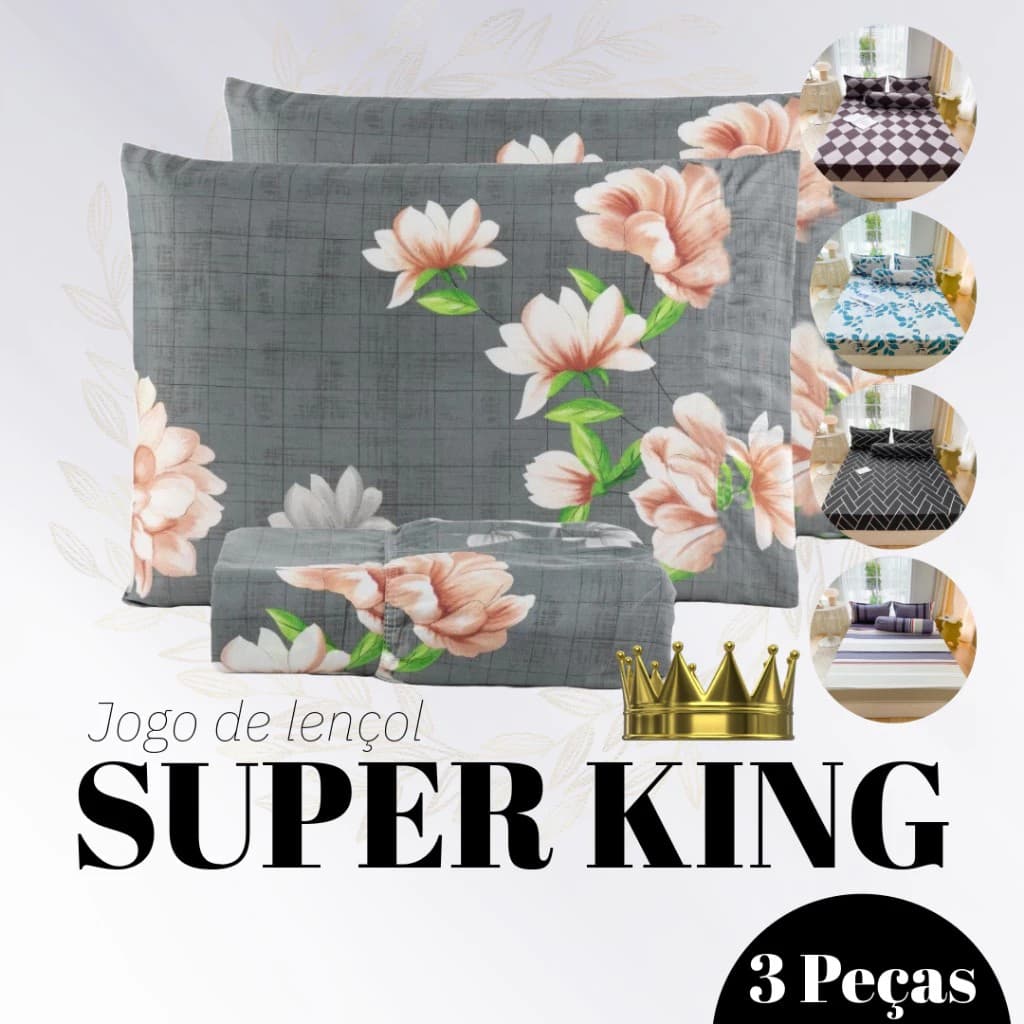 Jogo de Lençol Premium King Size 3 Peças - Lançamento - Estampas Sortidas