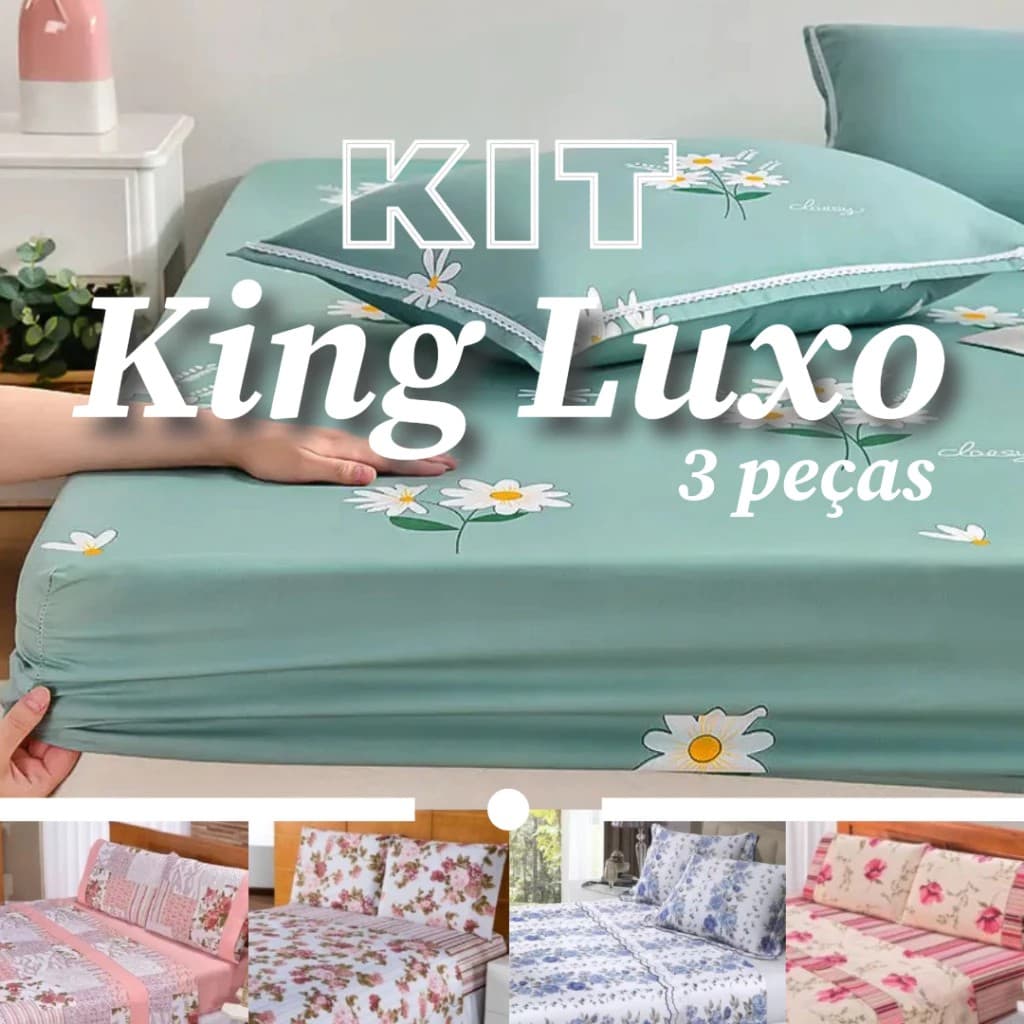 Kit Jogo de Lençol King 3 Peças 1,93m x 2,03m x 30cm de Altura Estampas Sortidas