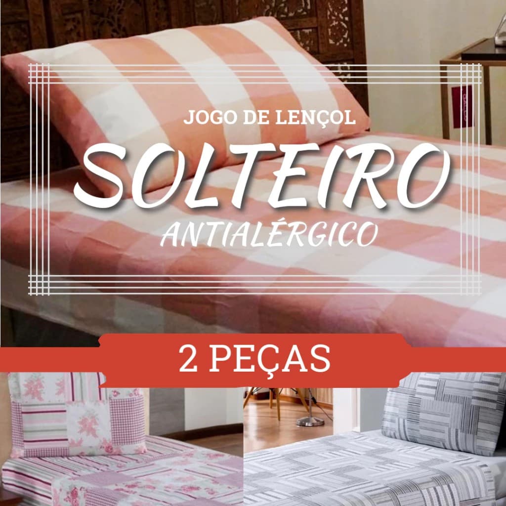 Jogo de Lençol Solteiro 2 Peças Estampado 1,88 x 0,88 x 0,20 Altura