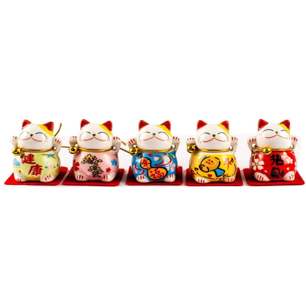 KIT COM 5 MANEKI NEKO GATO DA SORTE ATRAI SORTE E FORTUNA
