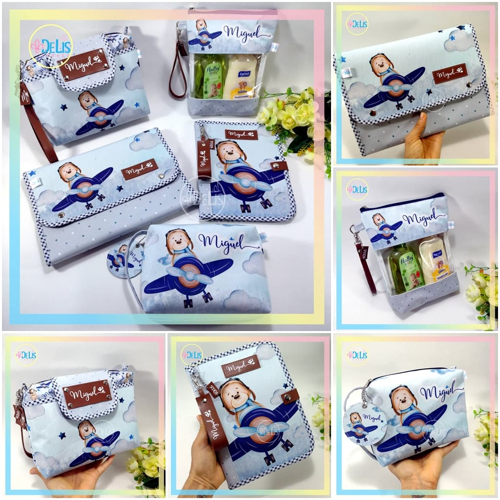 Kit Organizadores / Kit higiene do BB + Capa Vacinas Luxo - 5 Peças - Temas disponíveis nas fotos