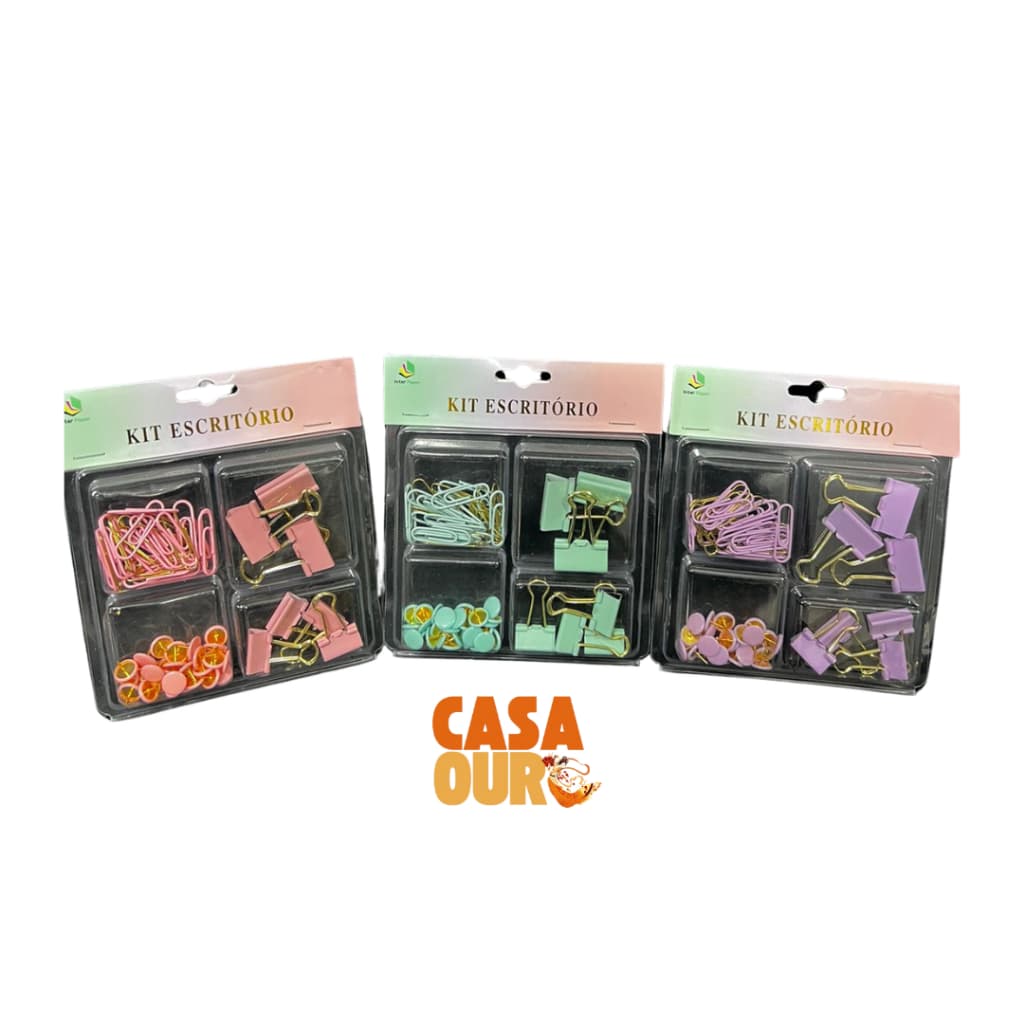 Kit Escritório Clips, Binders e tachinha percevejo C/ 67und