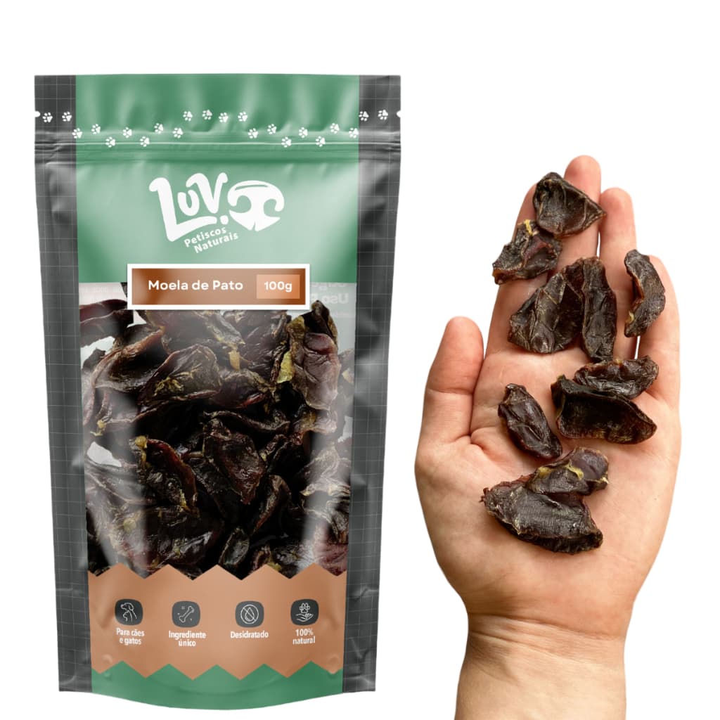 Petisco Natural para Cães e Gatos Moela de Pato Desidratado 100g - LUV Petiscos