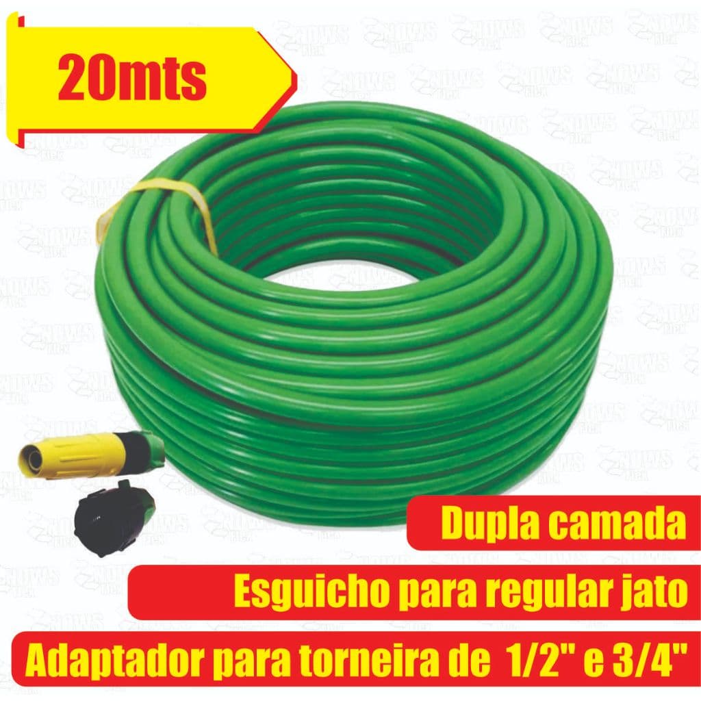 Mangueira de Jardim Flexível 7/16" 20 metros Dupla Camada, Super Resistente, Ideal para Jardinagem