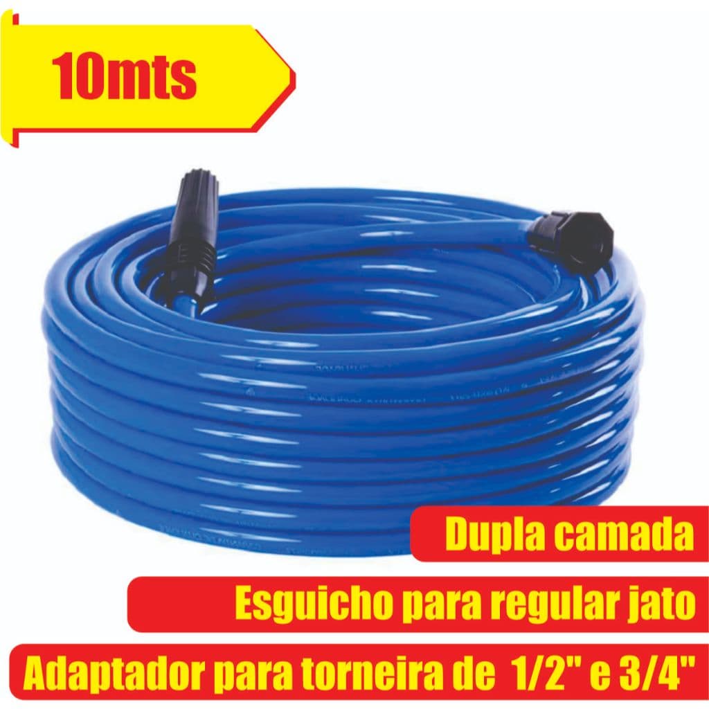 Mangueira de jardim reforçada 10m flexível dupla completa acompanha esguicho e engate pronta p/ usar