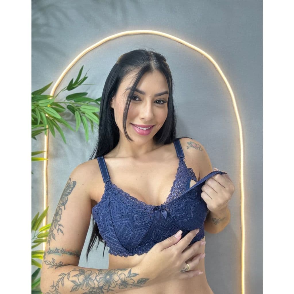kit 2 Sutiã de Amamentação Marcela Sem Bojo em Renda Gestante Maternidade e Pós Parto djl