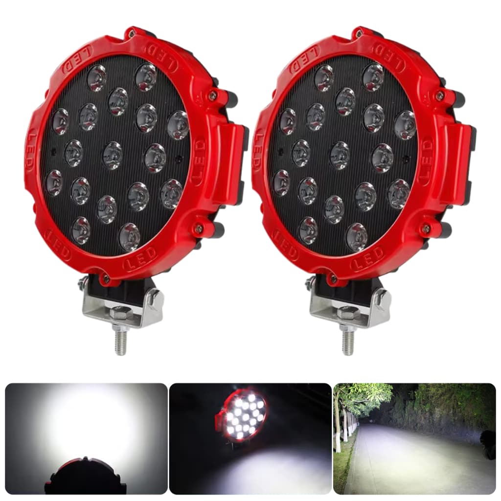 Kit 2 Farol Led Redondo Milha Auxiliar 51w 17 Leds Carro Jeep 12v/24v Universal 6500k