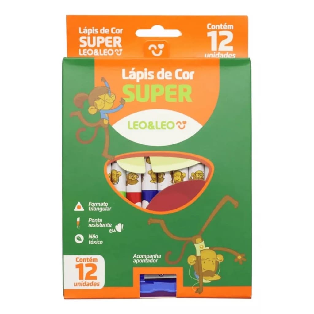 Lápis de Cor Super Jumbo Leo & Leo 12 Cores + Apontador