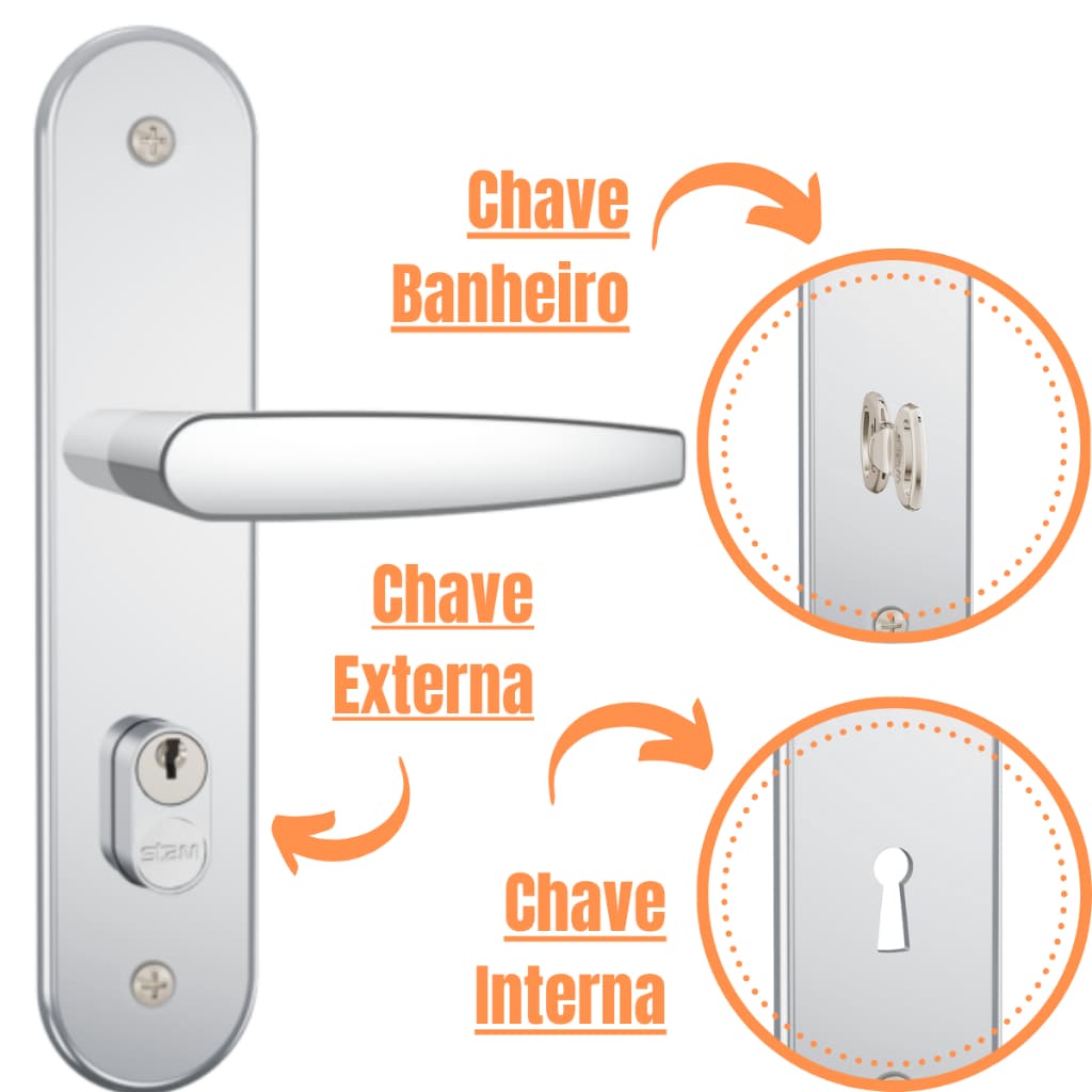 Fechadura Stam para porta de madeira maçaneta 33 interna/externa/banheiro/wc em aço inox com espelho