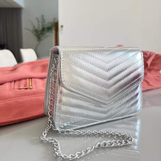 Bolsa Feminina Festa Metalizada Bordada Envio Imediato