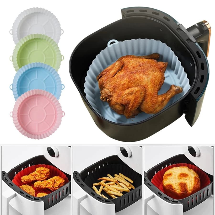 kit 5 Formas Redonda de Assadeira Para Fritadeira Air Fryer Em Silicone Flexível Lavável