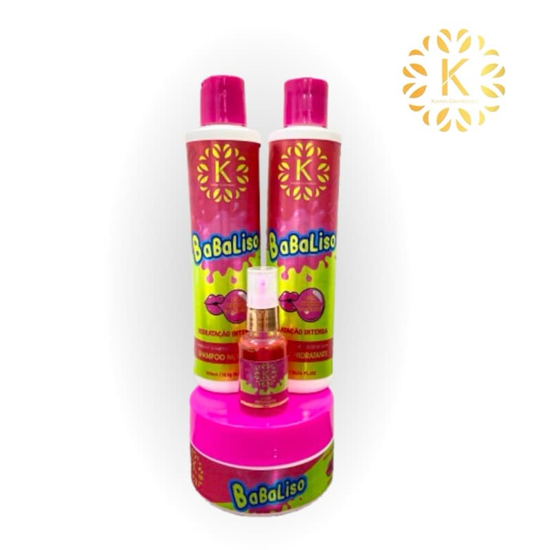 Kit BaBaLiso 4 Passos Shampoo, Condicionador, Máscara, Perfume Tratamento Capilar Liso Perfeito 300mL Kairon Cosméticos