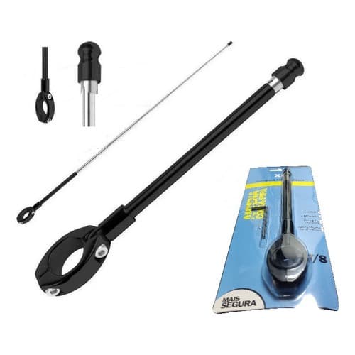 Antena Corta Pipa Moto Retrátil Anti Cerol Guidao Inox Preta
