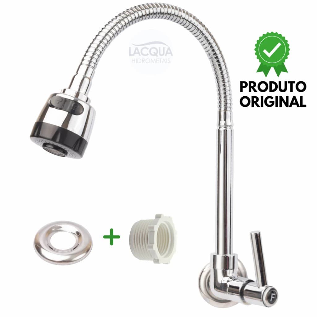 Torneira Cozinha Gourmet Flexível Ducha 2 funções Parede Metal 100%