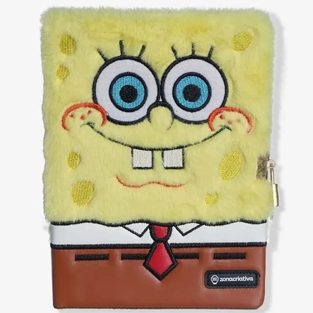 CADERNO DE PELUCIA BOB ESPONJA COM CADEADO OFICIAL