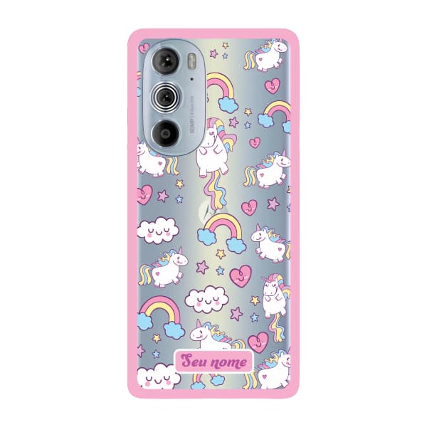 Capinha para Moto Edge 30 Pro Anti Impacto Personalizada - Unicórnio com nome e fundo transparente