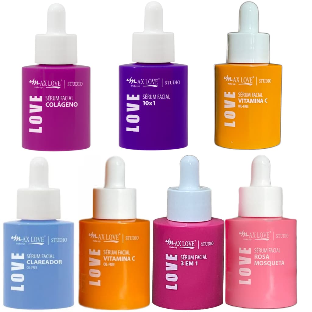 Linha Sérum Facial Max Love 30ml skin care 2024 Rosa Mosqueta Vitamina C Colágeno Clareador 10x1 3x1