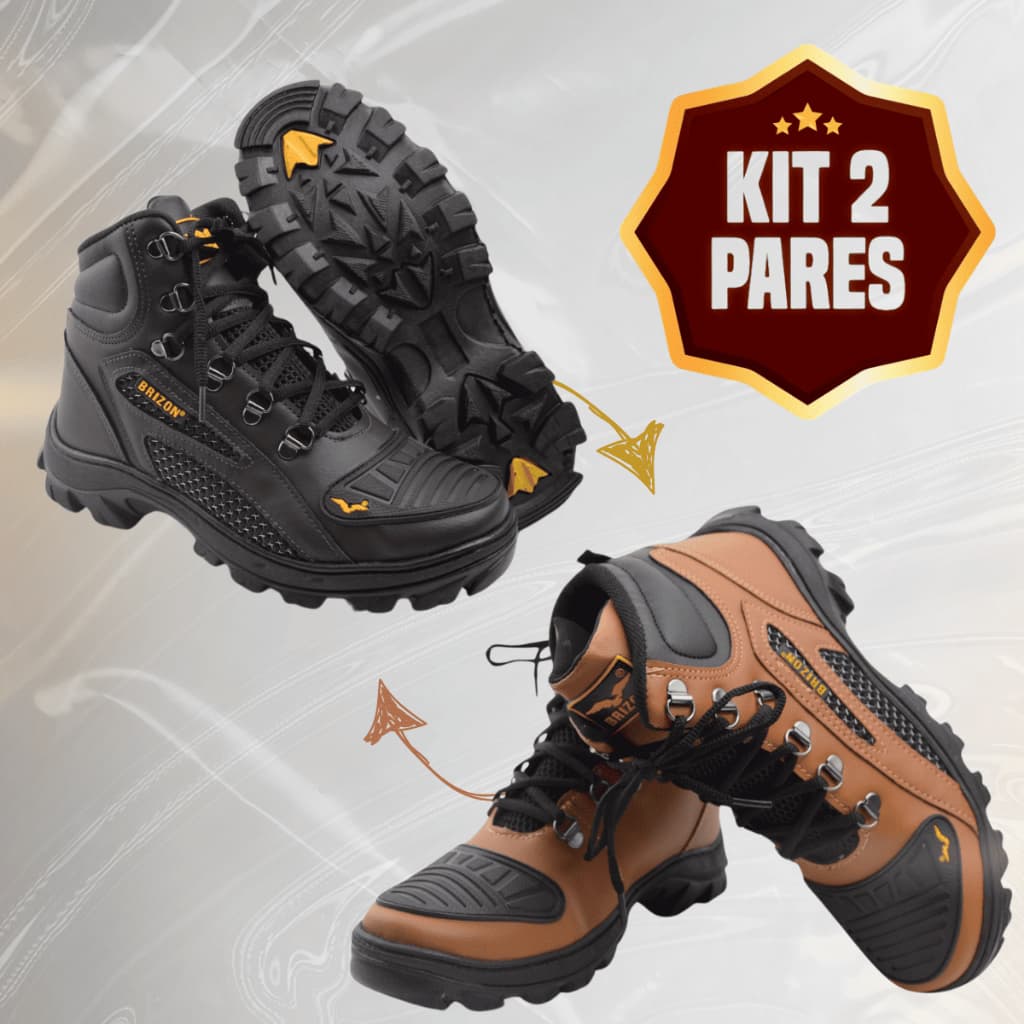 KIT 2 PARES - Bota Coturno Estilo Cat Sola Borracha Muito Confortavel Premium - Trilha, Aventura, Motoqueiro e Casual