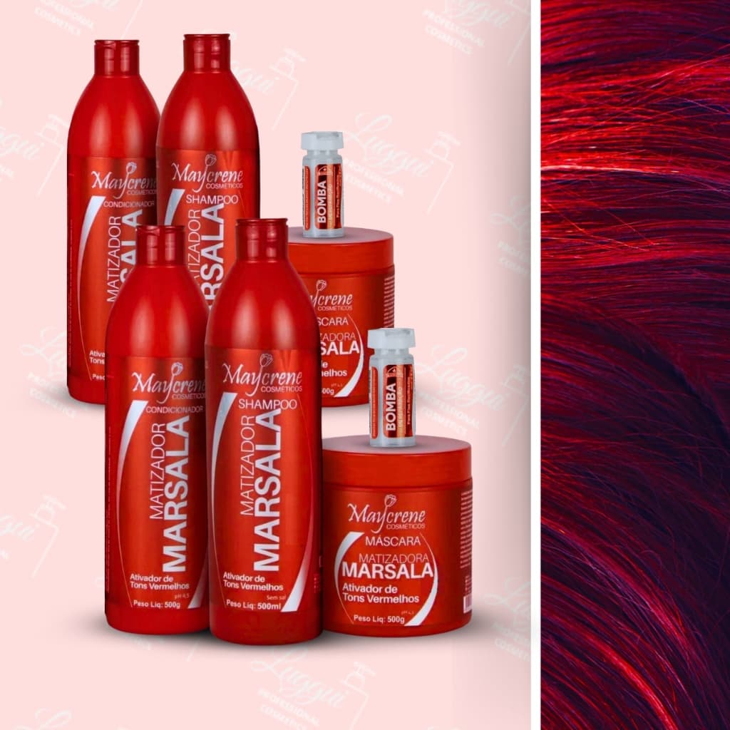 2 Kits Matizador Marsala Maycrene Realce de Tons Vermelhos, Ruivos e Marsala + 2 Ampolas Dermabel