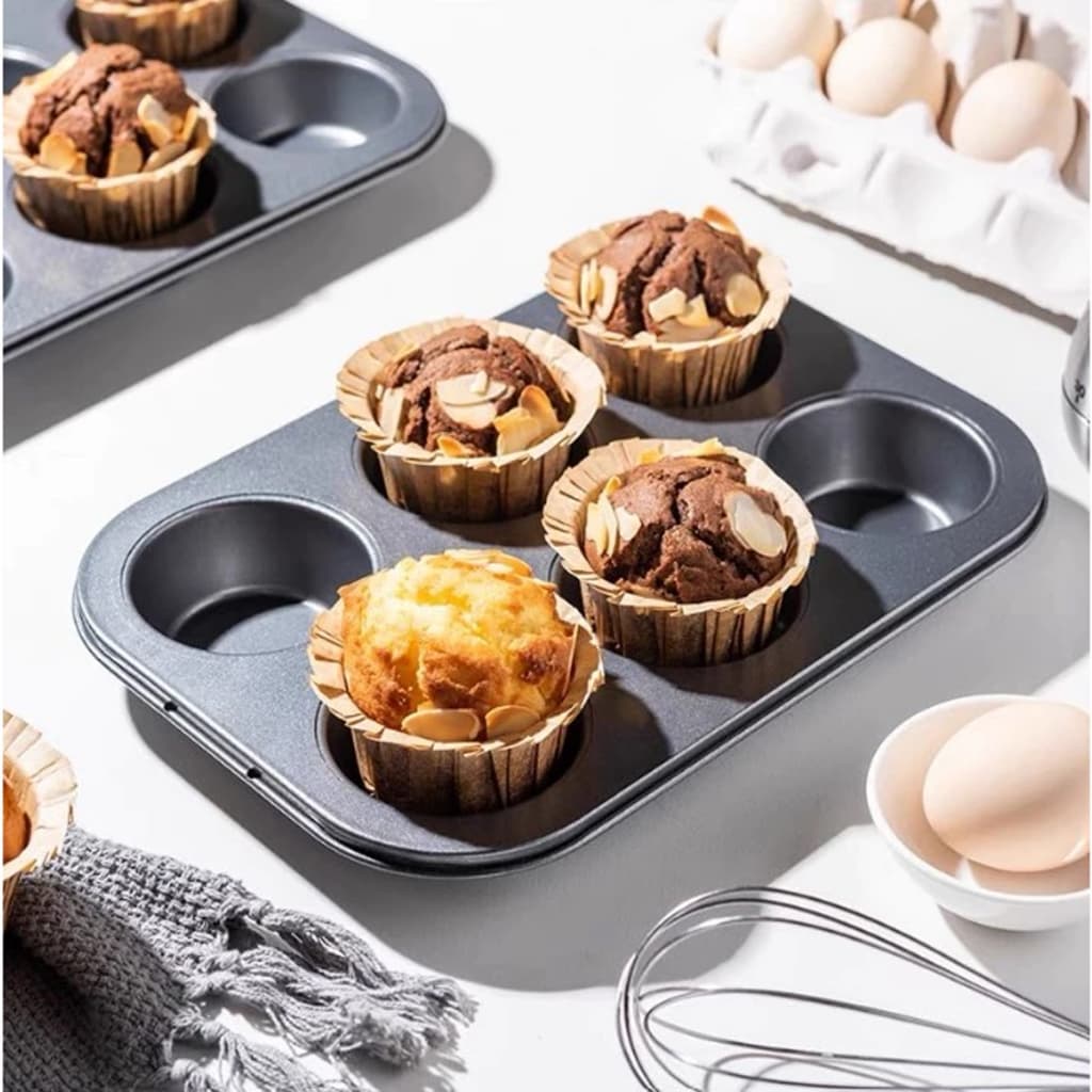 Forma Cupcake Bolinhos Pão de Mel E Queijo Empada 6 Cavidades Antiaderente Pequena 26X18X3 Cm