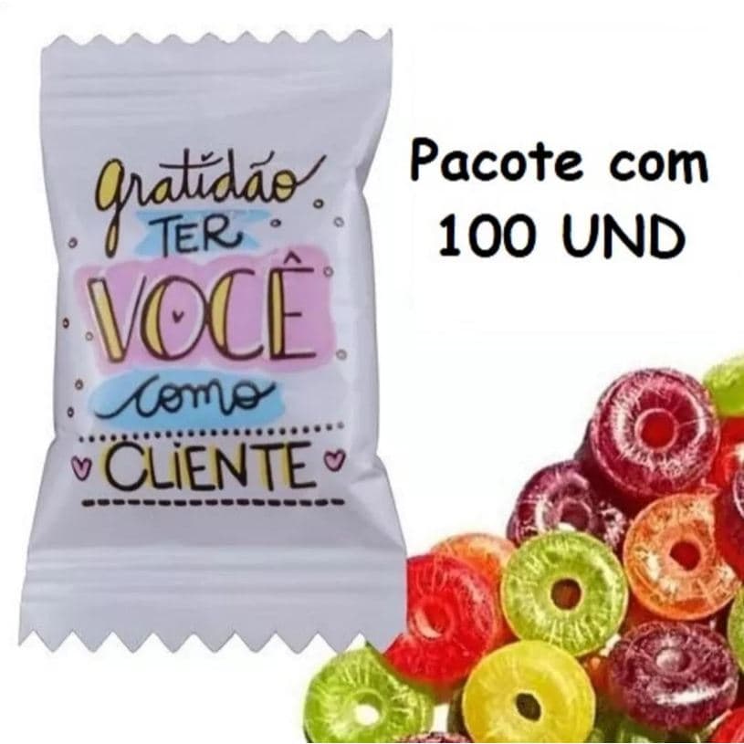 100 Balas Personalizadas  Gratidão Ter Você Como Cliente Mimo Brinde