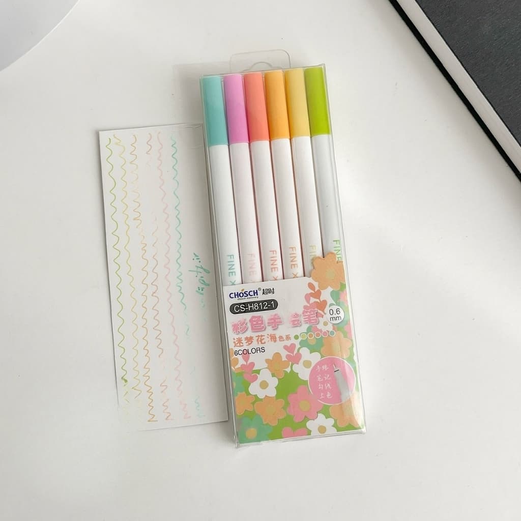 Conjunto de 6 Canetas em Cores Pastel - Chosch Tropical Fine Liner