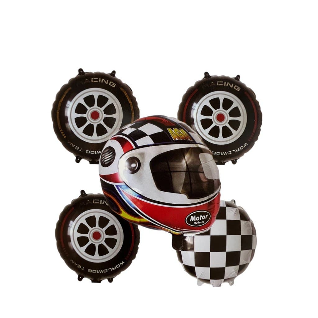 Kit 5 Balão Metalizado De Corrida Capacete Rodas e Linha De Chegada