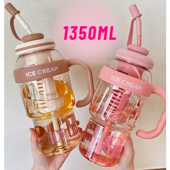 Garrafa de Água com Canudo de Silicone Grande com 1350ml Capacidade com Filtro Portátil ICE CUP