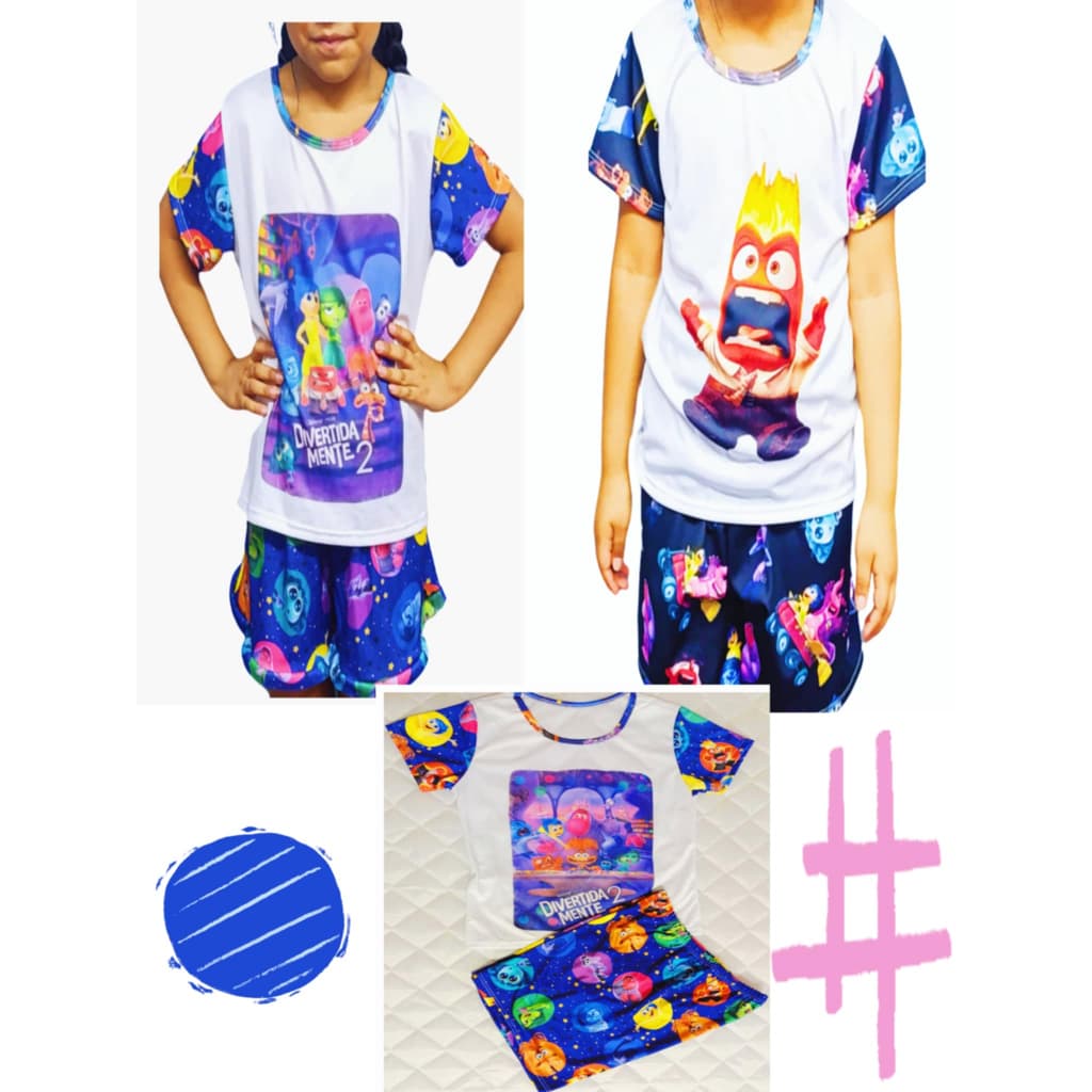 Pijama infantil  divertidamente 2 de verão blusinha e short personagens conjunto