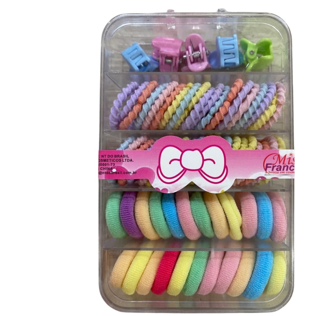 Kit Xuxinha Elástico De Cabelo Colorido Infantil Na Caixinha 84 Peças