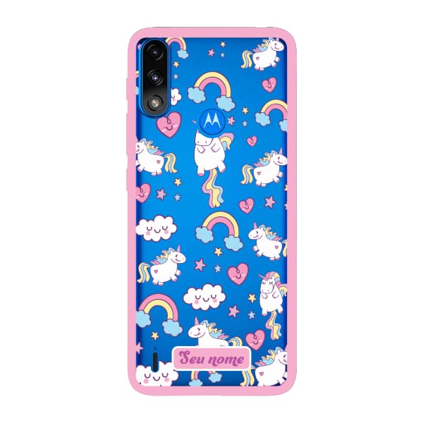 Capinha para Moto E7 Power Anti Impacto Personalizada - Unicórnio com nome e fundo transparente