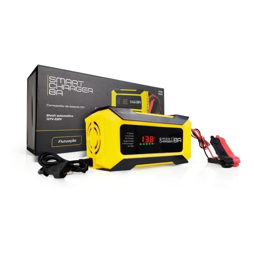 Carregador de Bateria Automotivo Smart Charger 8A Digital 12V Voltímetro Amperímetro Indicador Carga