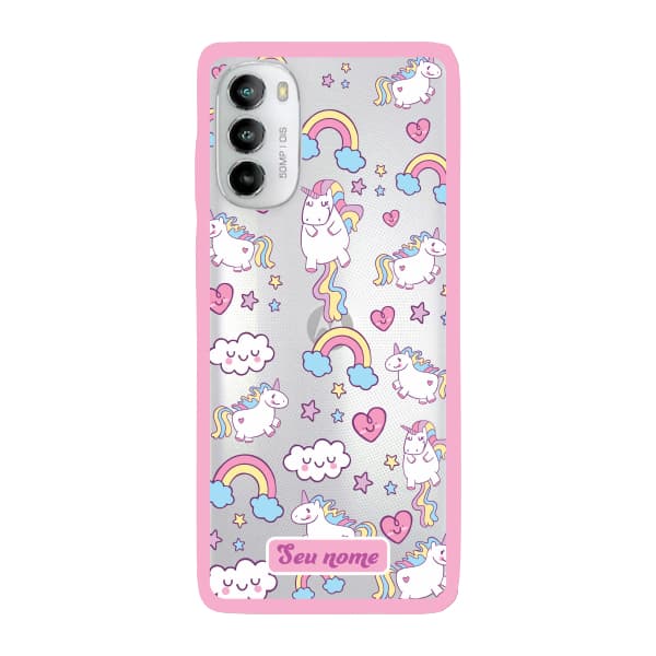 Capinha para Moto G82 Anti Impacto Personalizada - Unicórnio com nome e fundo transparente