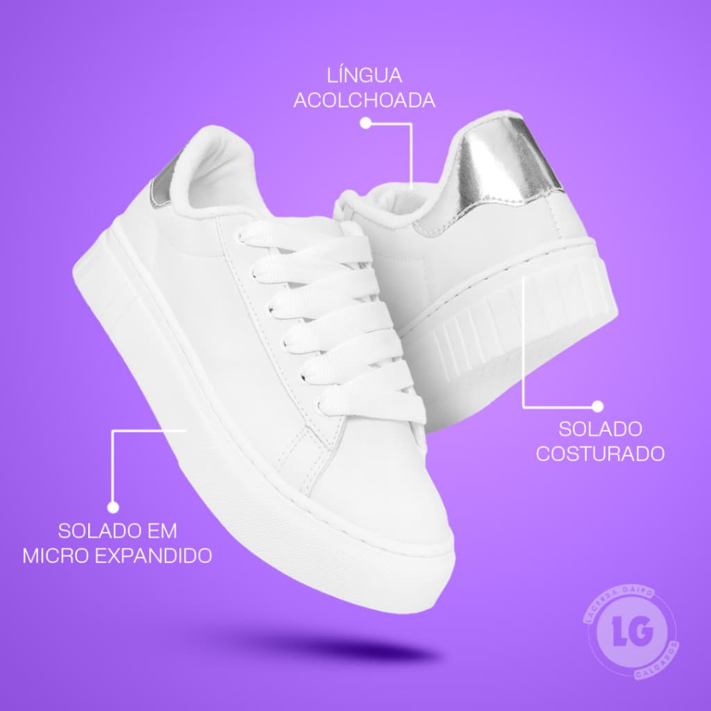 Tênis Casual Feminino Branco Amarração Premium Confortável Lançamento Modinha trabalho 34 ao 39