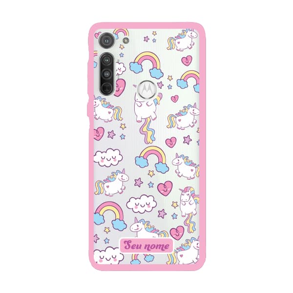 Capinha para Moto G8 Anti Impacto Personalizada - Unicórnio com nome e fundo transparente