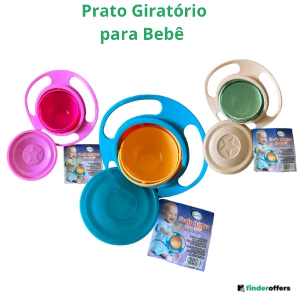 Prato Giratório para Bebê, Potinho com Tampa, 360 graus, não derrama.