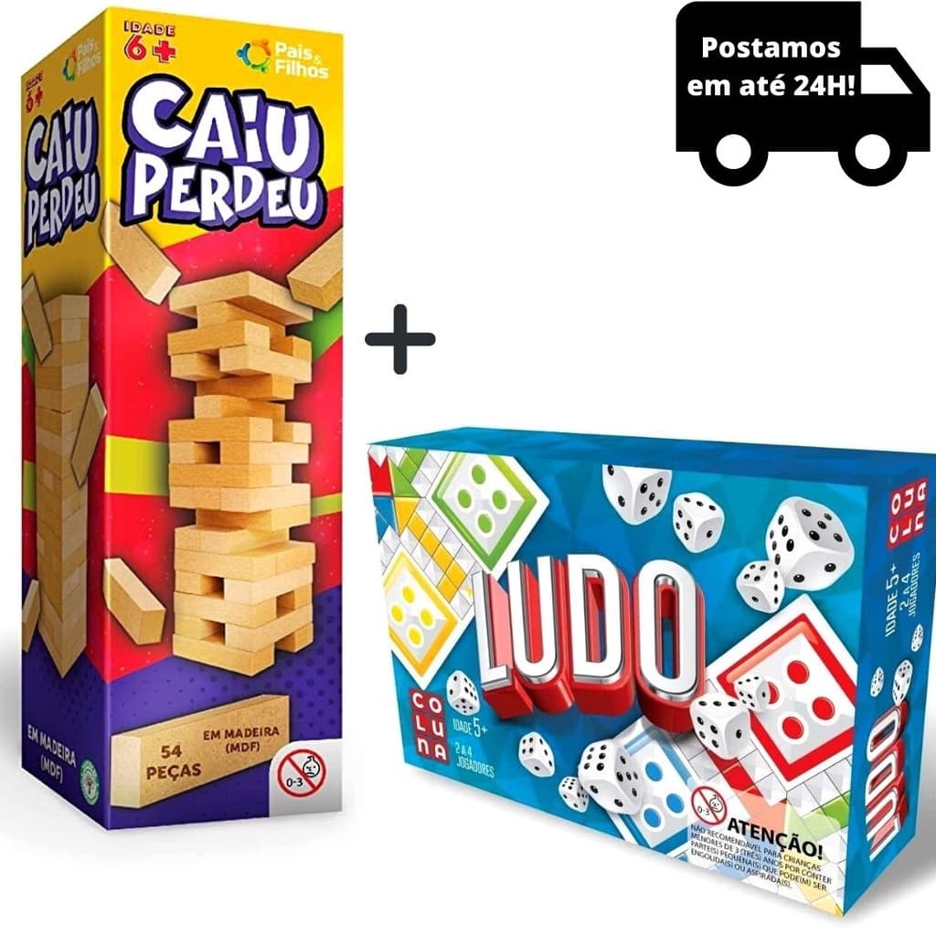 Kit Jogo Caiu Perdeu 54 Peças + Jogo de Tabuleiro Ludo - Jogos de Estratégia