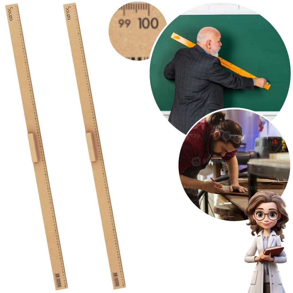 Kit 2 Régua Madeira Mdf Natural 100 Cm Com Pegador - Souza