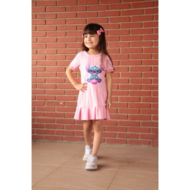 VESTIDO MENINA  ROUPA INFANTIL E JUVENIL FEMININO MANGA CURTA STITCH
