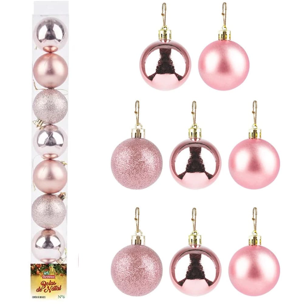 Bola lisa 6cm 8pcs rose gold rosa enfeite de natal decoração zein