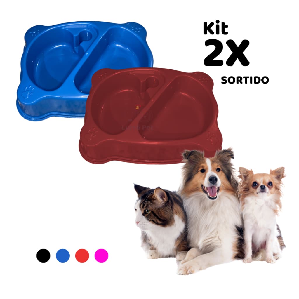 Kit 2 Comedouros Bebedouro para Cachorro Pet Duplo Garrafa Adulto 1200 ML