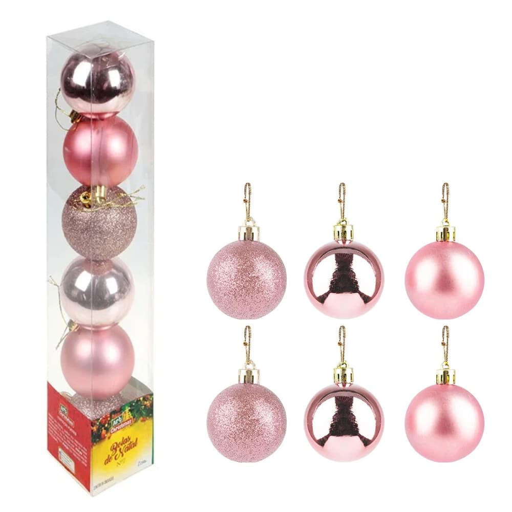 Bola tb lisa 7cm 6pcs rose gold rosa enfeite de natal decoração