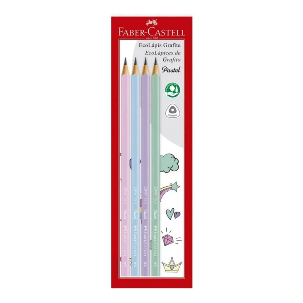 Kit 4 Lápis Pastel Grafite Faber Castell Azul Rosa Roxo Verde Imperdivel