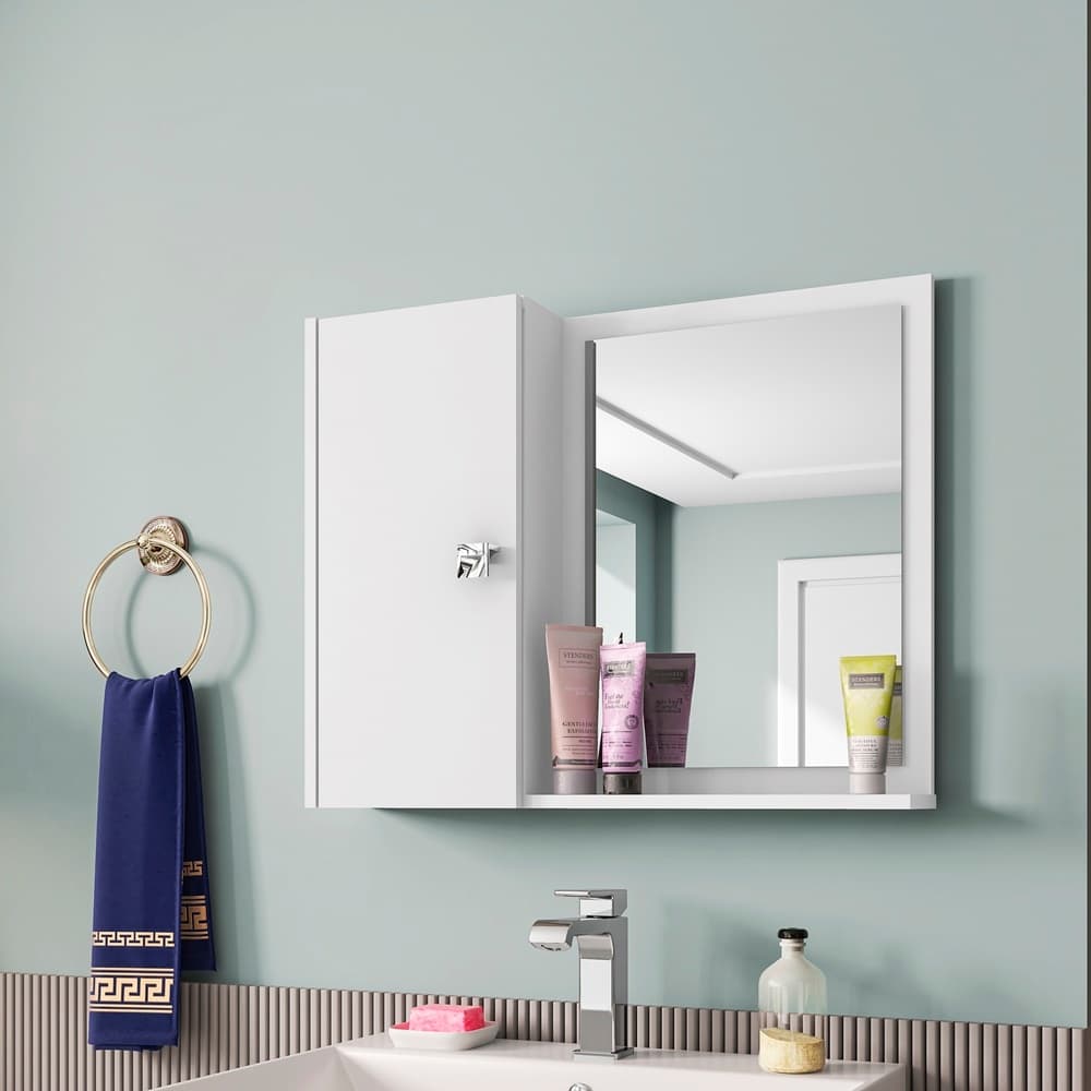 Armário para Banheiro Espelheira Genova Com Porta - Branco
